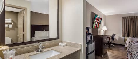 Deluxe Room, 2 Queen Beds (Smoke Free) | Bathroom | Hair dryer, towels
