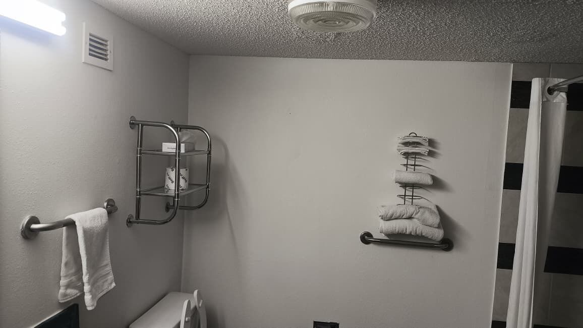 1 Suite King Bed Non-Smoking Whirlpool | バスルーム | シャワー付き浴槽、ヘアドライヤー、タオル