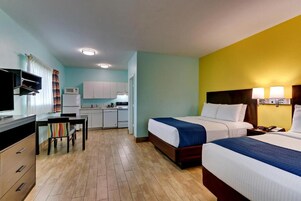 Room, 2 Queen Beds, Non Smoking, Kitchenette | Premium bedding, desk, iron/ironing board, free WiFi