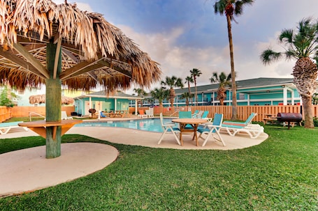 Outdoor pool, pool umbrellas