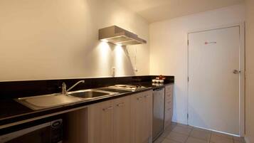 Mini-fridge, microwave, stovetop, electric kettle