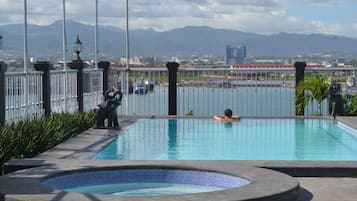 Outdoor pool, pool loungers