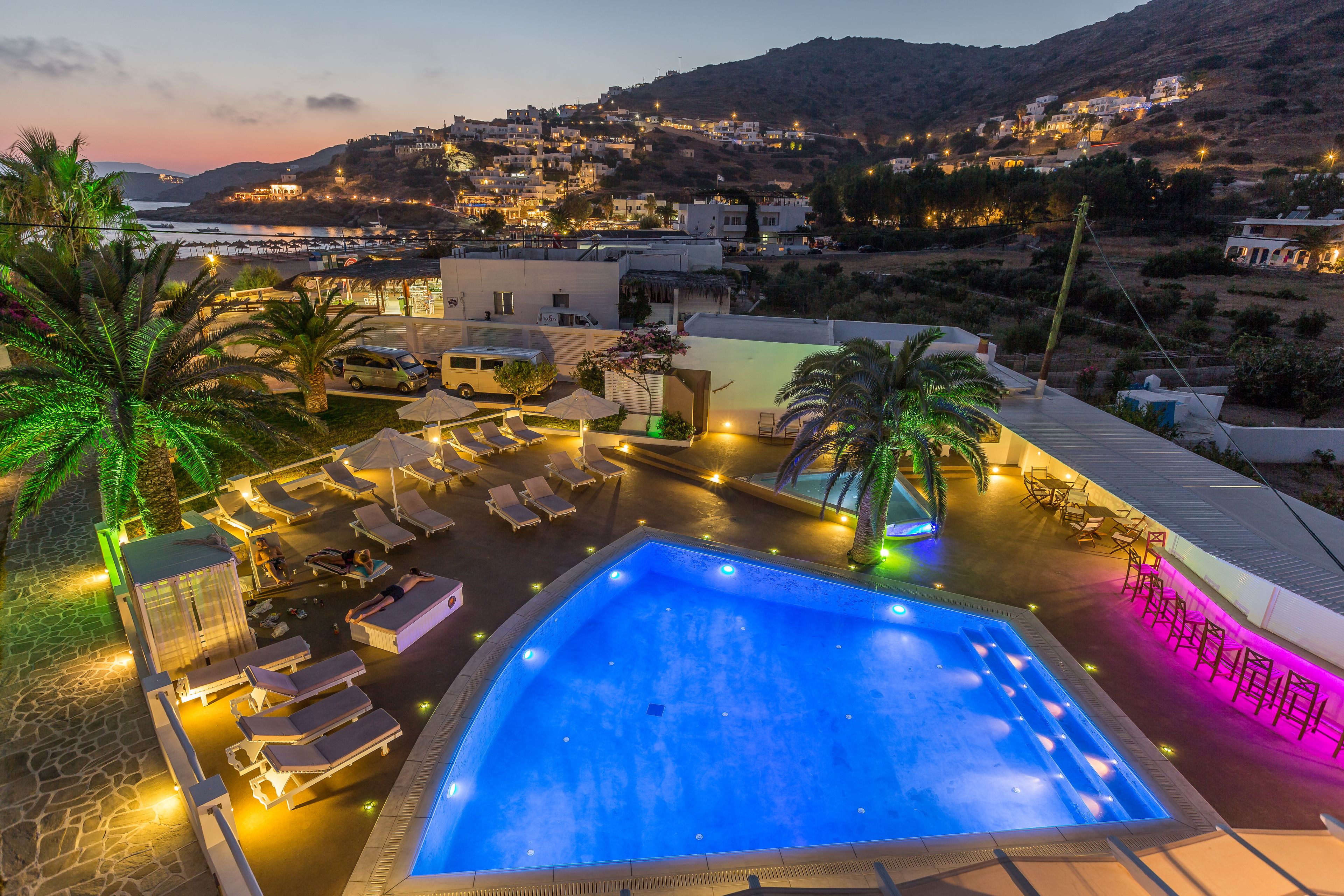 2 outdoor pools, pool umbrellas, pool loungers