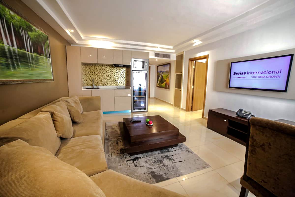 46-inch LED TV with cable channels, TV, DVD player