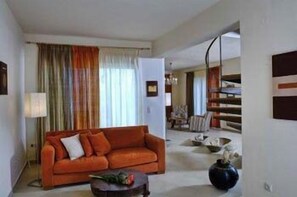 Villa, 4 Bedrooms, Sea View | Living room | TV, DVD player - Istron Collection Villas (Agios Nikolaos)