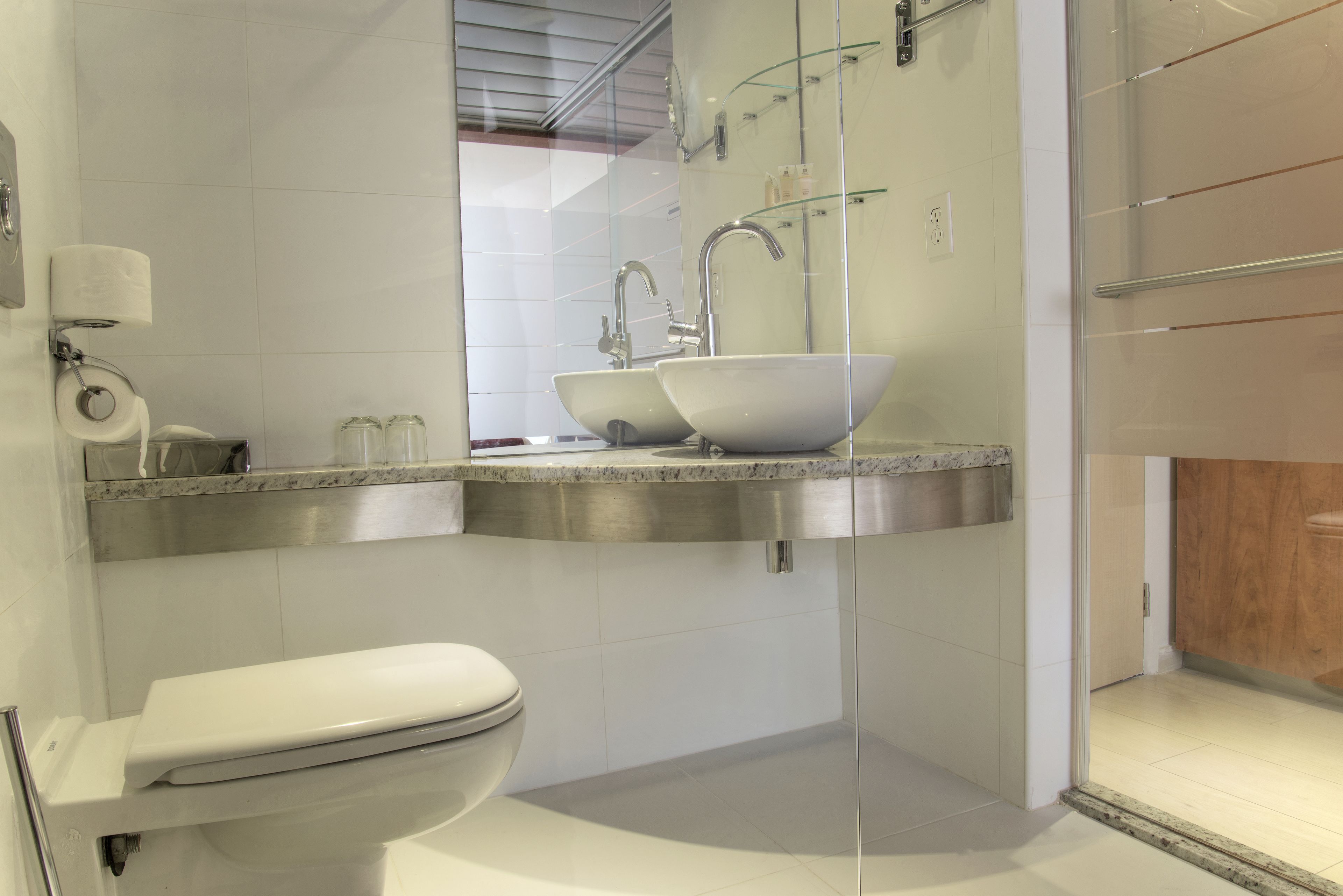 shower, free toiletries, hair dryer, bathrobes