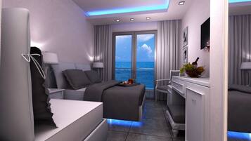 Quarto casal superluxo, vista para o mar | 1 quarto, roupas de cama de algodão egípcio, roupas de cama premium