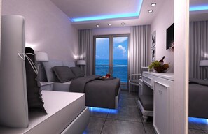 Habitación de lujo doble, vistas al mar | Sábanas de algodón egipcio y ropa de cama de alta calidad