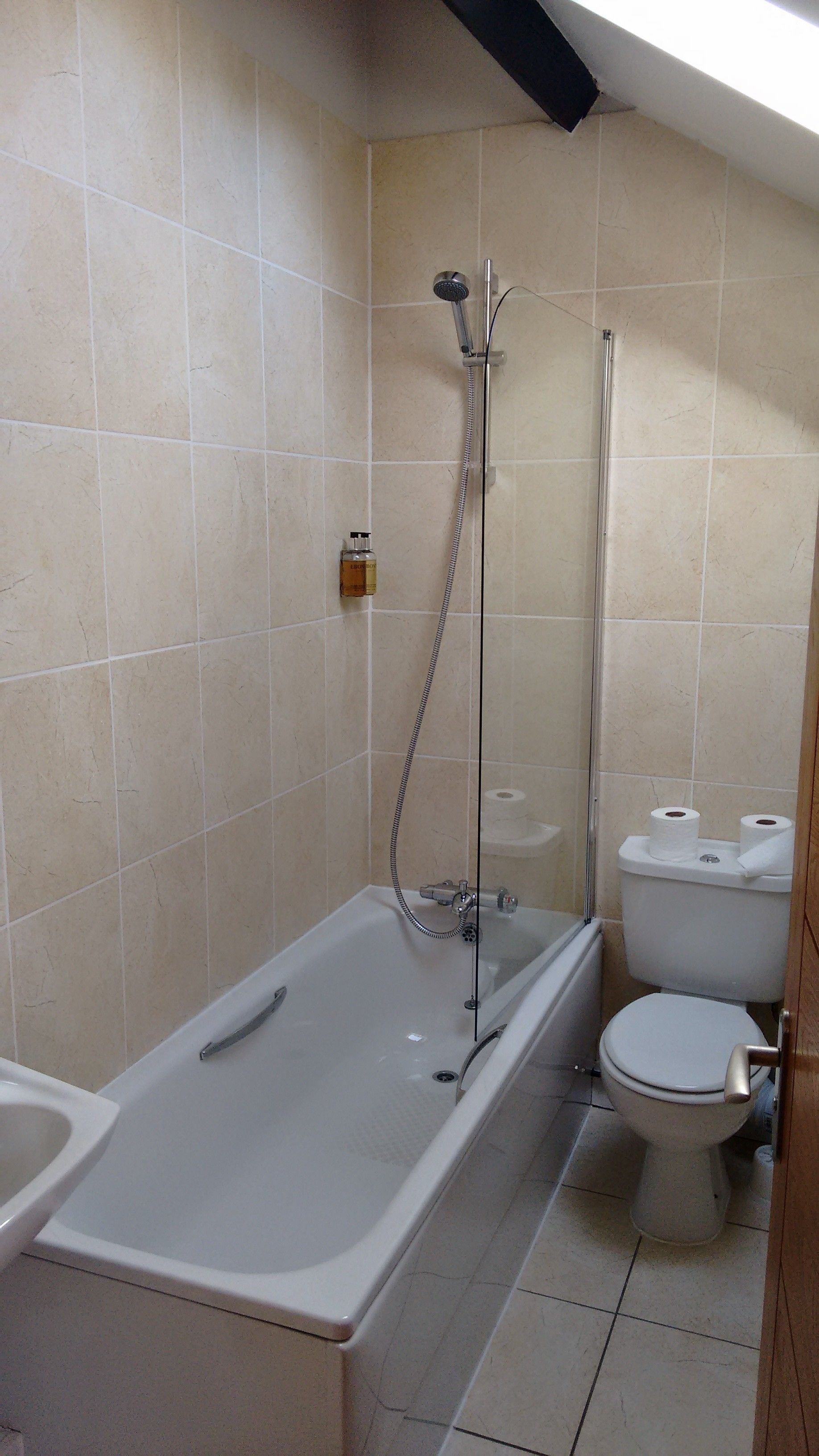 A bathroom with a bathtub, a shower, and a toilet.