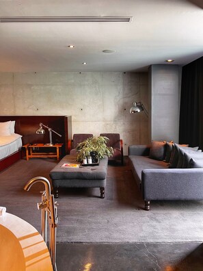 Premium Room, 1 King Bed | Living area | 50-inch Smart TV with cable channels, TV, Netflix - Hotel Demetria (Guadalajara)