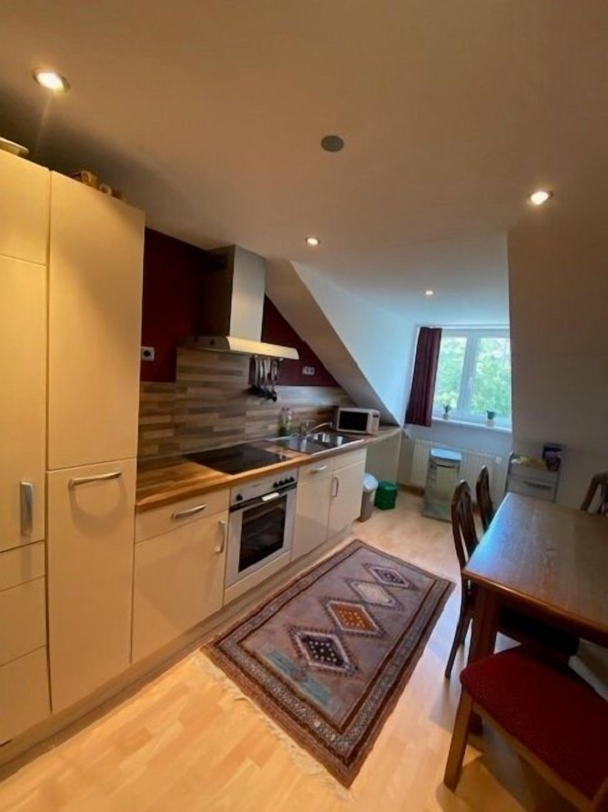 Microwave, cleaning supplies