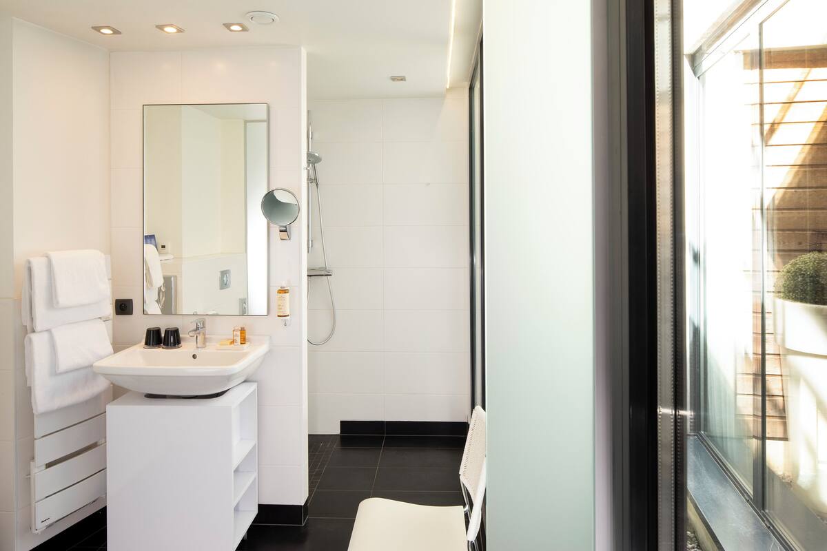 suite, 1 queen bed with sofa bed | bathroom | free toiletries, hair dryer, towels, soap