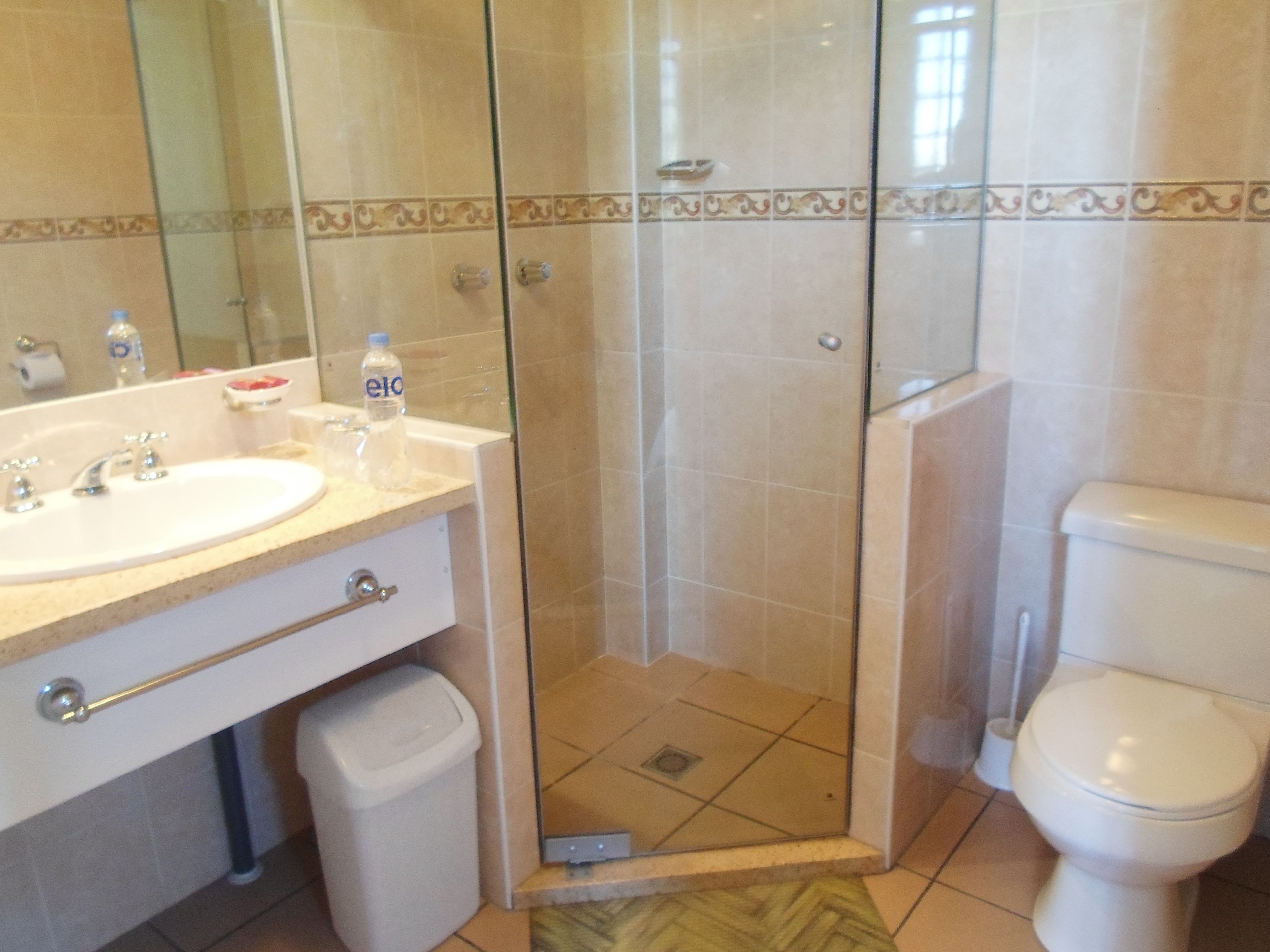 combined shower/bathtub, free toiletries, hair dryer, towels