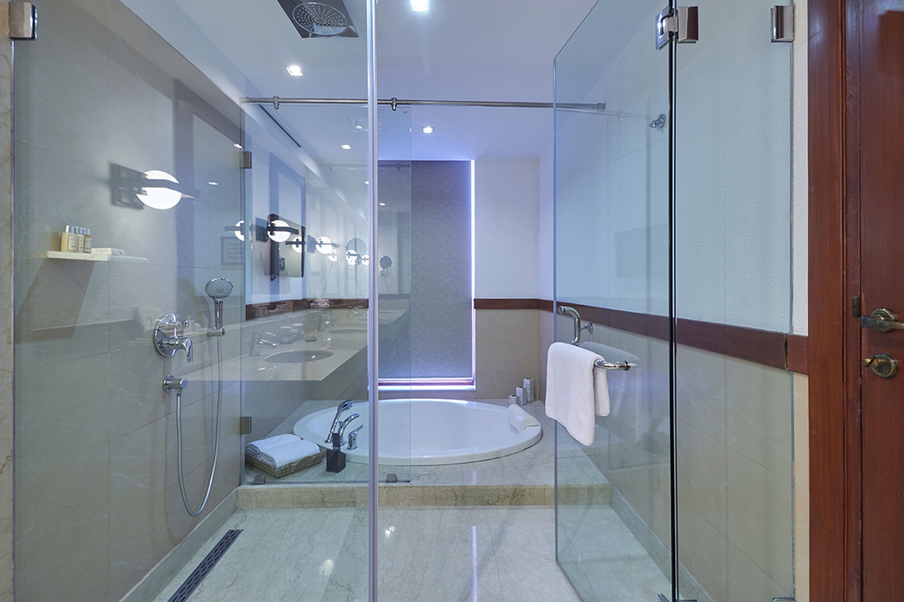deluxe suite | bathroom | separate bathtub and shower, deep-soaking bathtub, rainfall showerhead