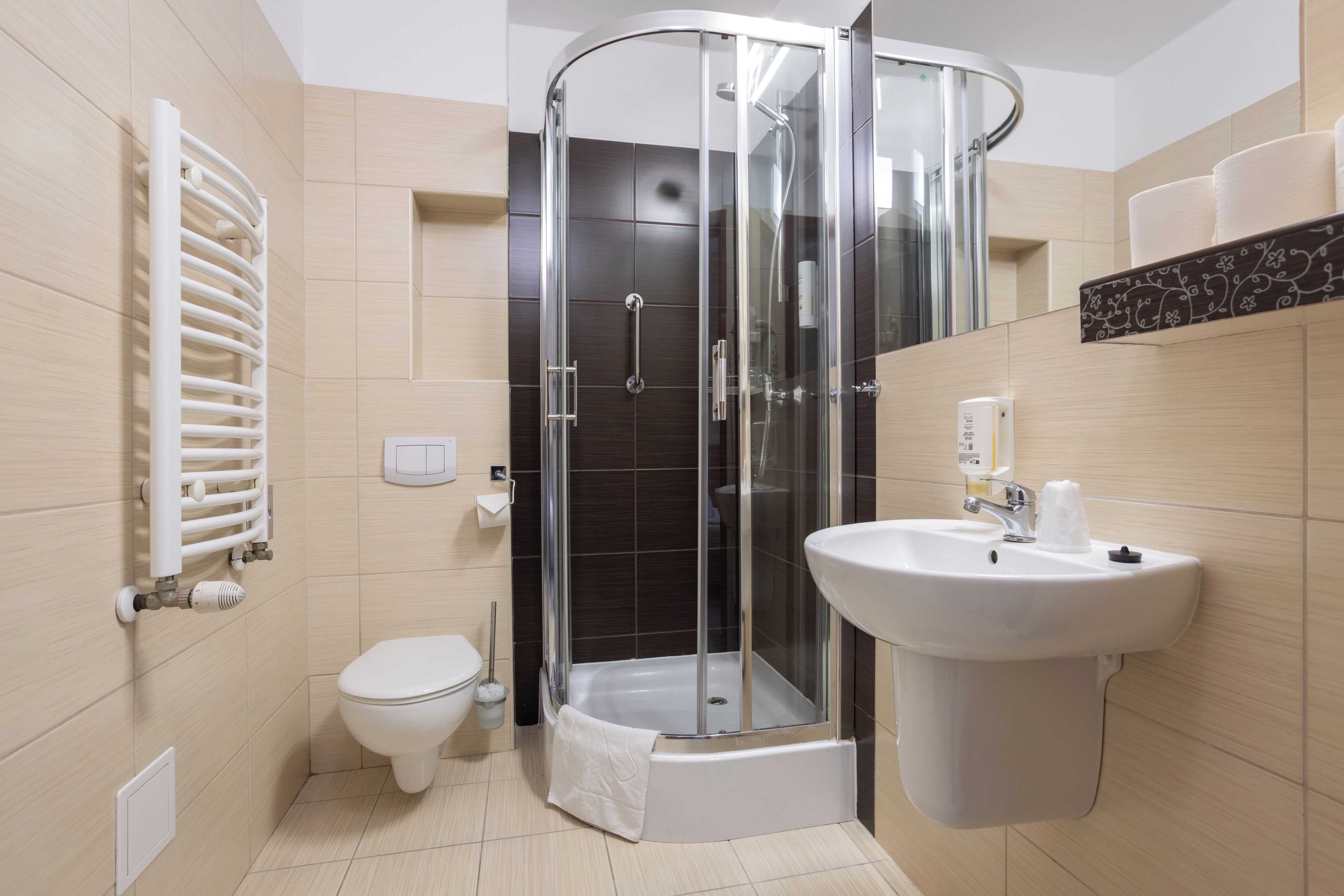 shower, free toiletries, hair dryer, towels