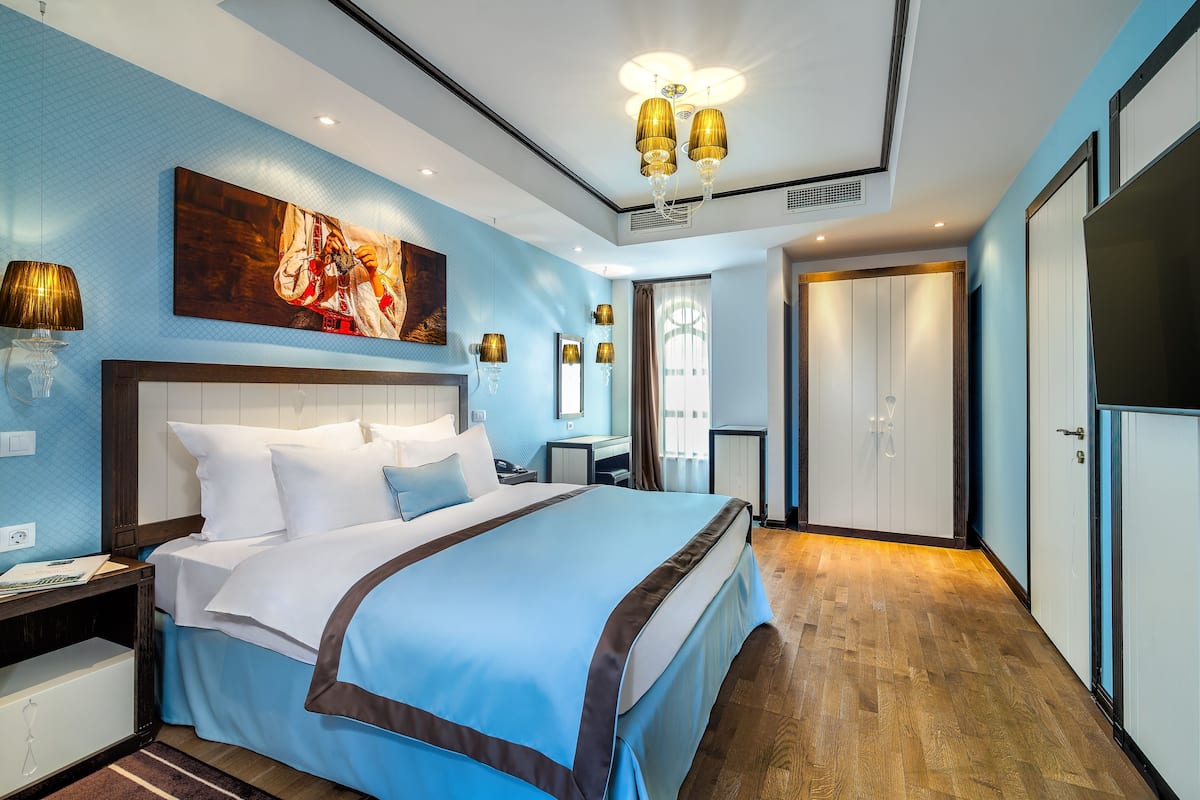 royal suite (epoque vip suite) | bathroom | rainfall showerhead, designer toiletries, hair dryer, bathrobes