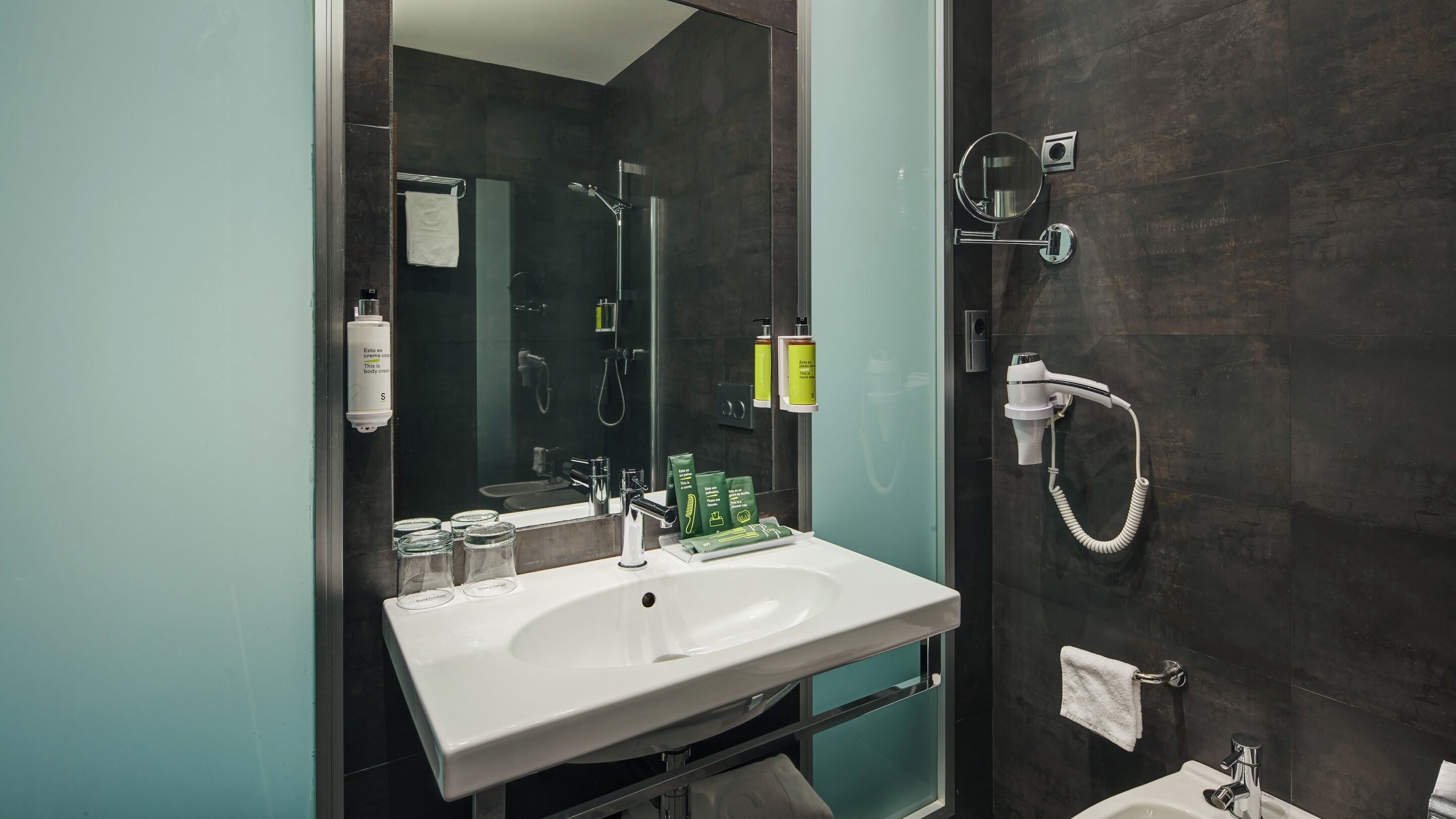 rainfall showerhead, free toiletries, hair dryer, bidet