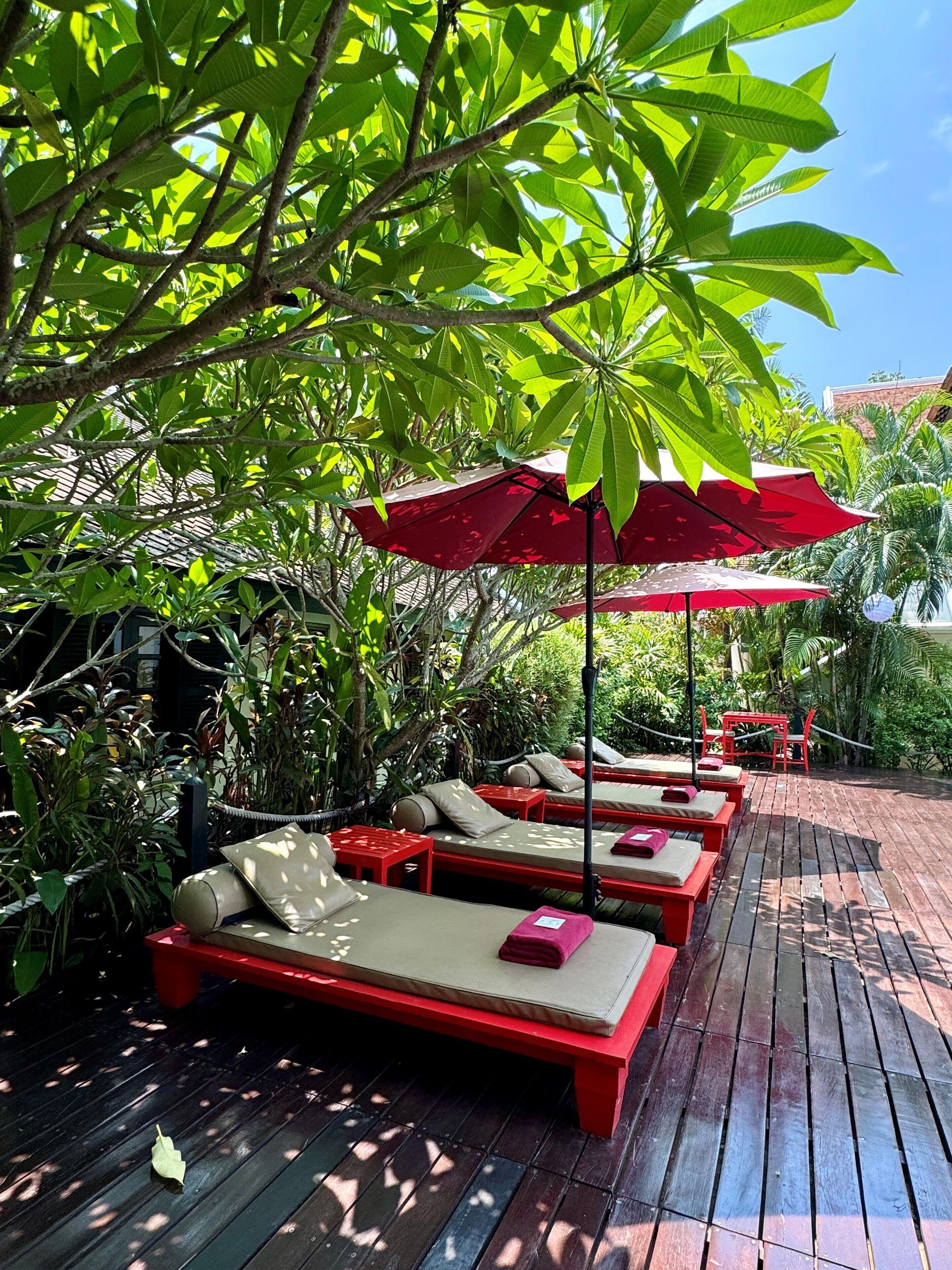 outdoor pool, pool umbrellas