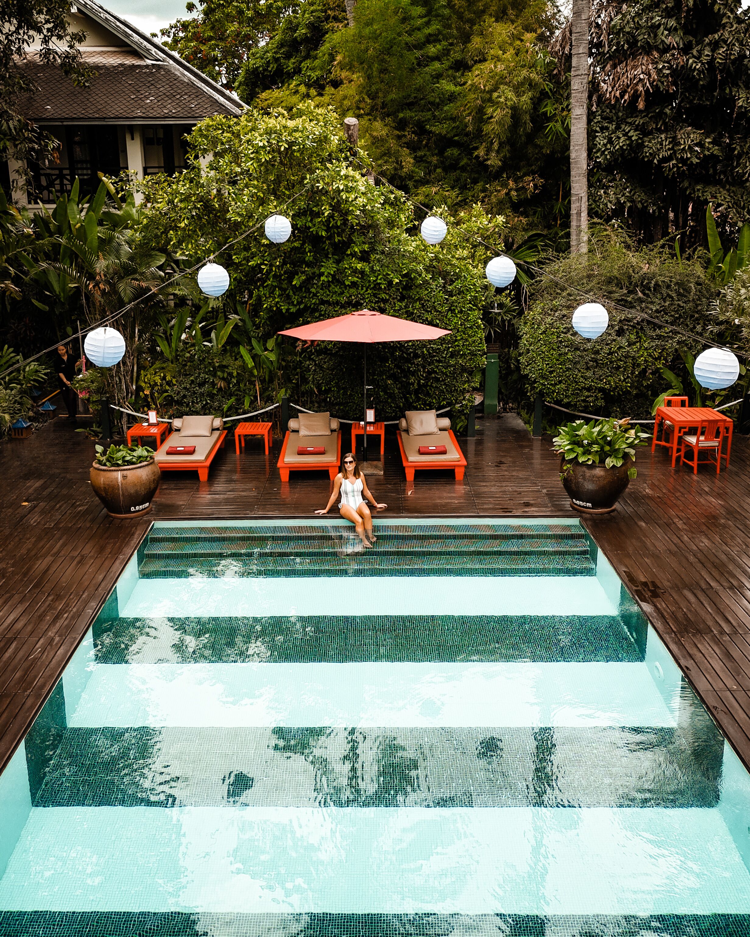 Outdoor pool, pool umbrellas