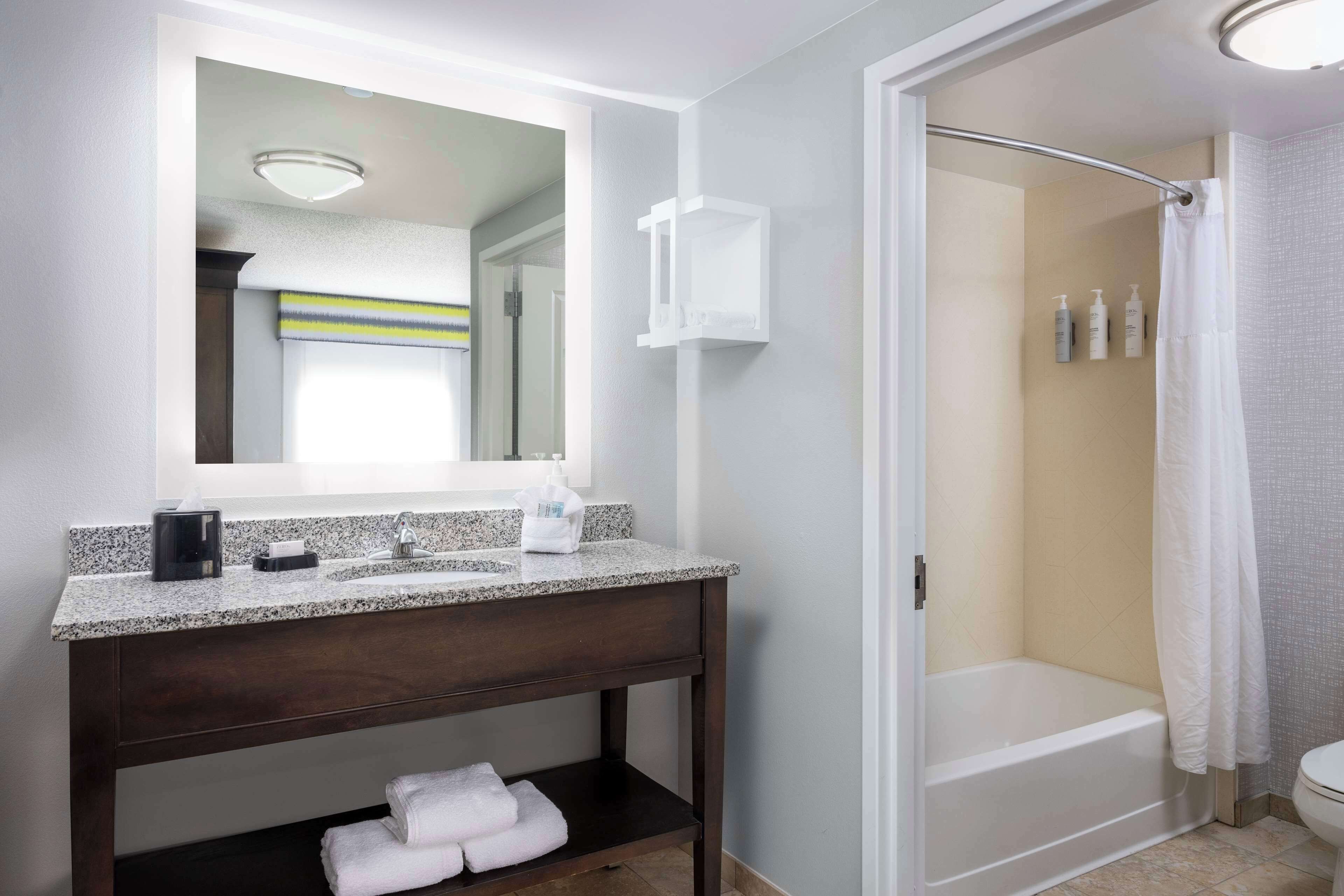 studio suite, 1 king bed | bathroom | combined shower/bathtub, designer toiletries, hair dryer, towels