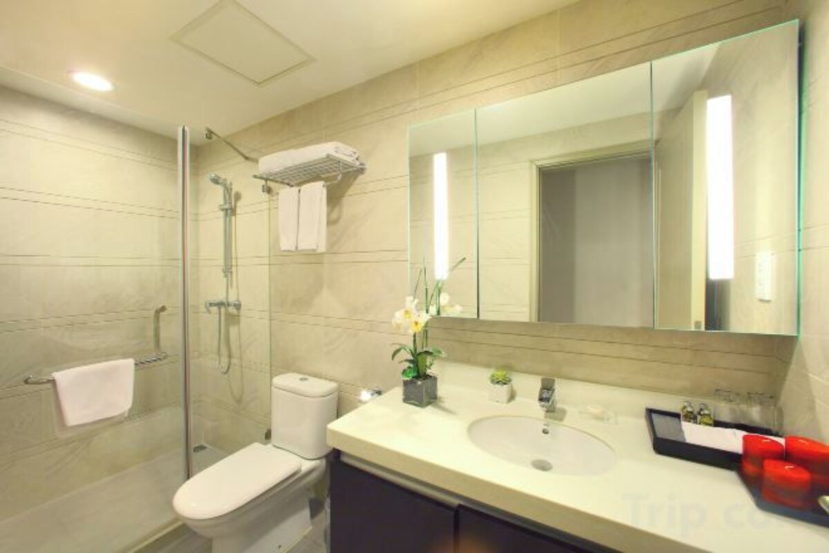 Bathtub, free toiletries, hair dryer, slippers