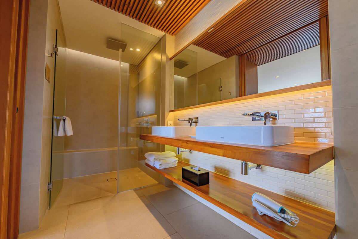 love ocean view room - adults only  | bathroom | designer toiletries, hair dryer, bathrobes, slippers