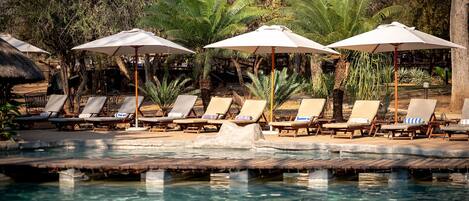 Outdoor pool, pool loungers