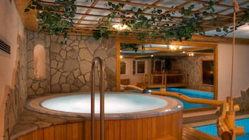 Indoor pool, open 8:00 AM to 8:00 PM, pool loungers