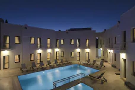 Outdoor pool, pool umbrellas, pool loungers