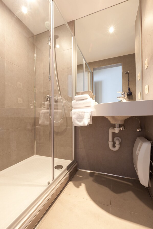 Gratis toiletartikelen, een haardroger, handdoeken, zeep