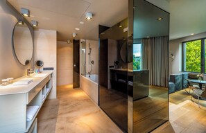 Suite Junior (59qm) | Kamar mandi | Perlengkapan mandi gratis, pengering rambut, sandal, dan handuk