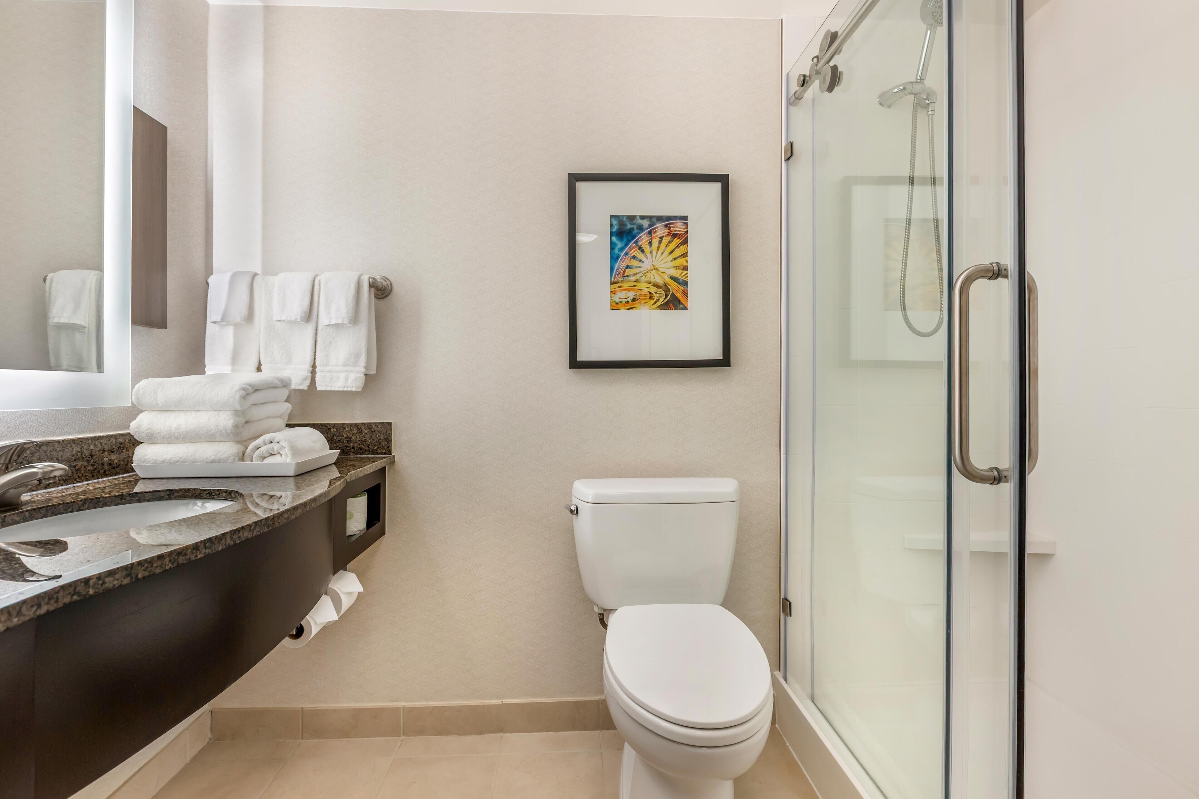 Chambre, 1 très grand lit | Douche de la salle de bain