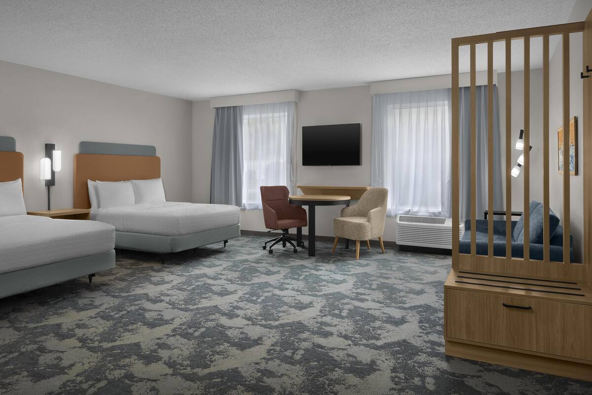 Studio, 2 Queen Beds, Accessible (Mobility & Hearing, Roll-in Shower) | Living area | 37-inch LCD TV with cable channels, TV