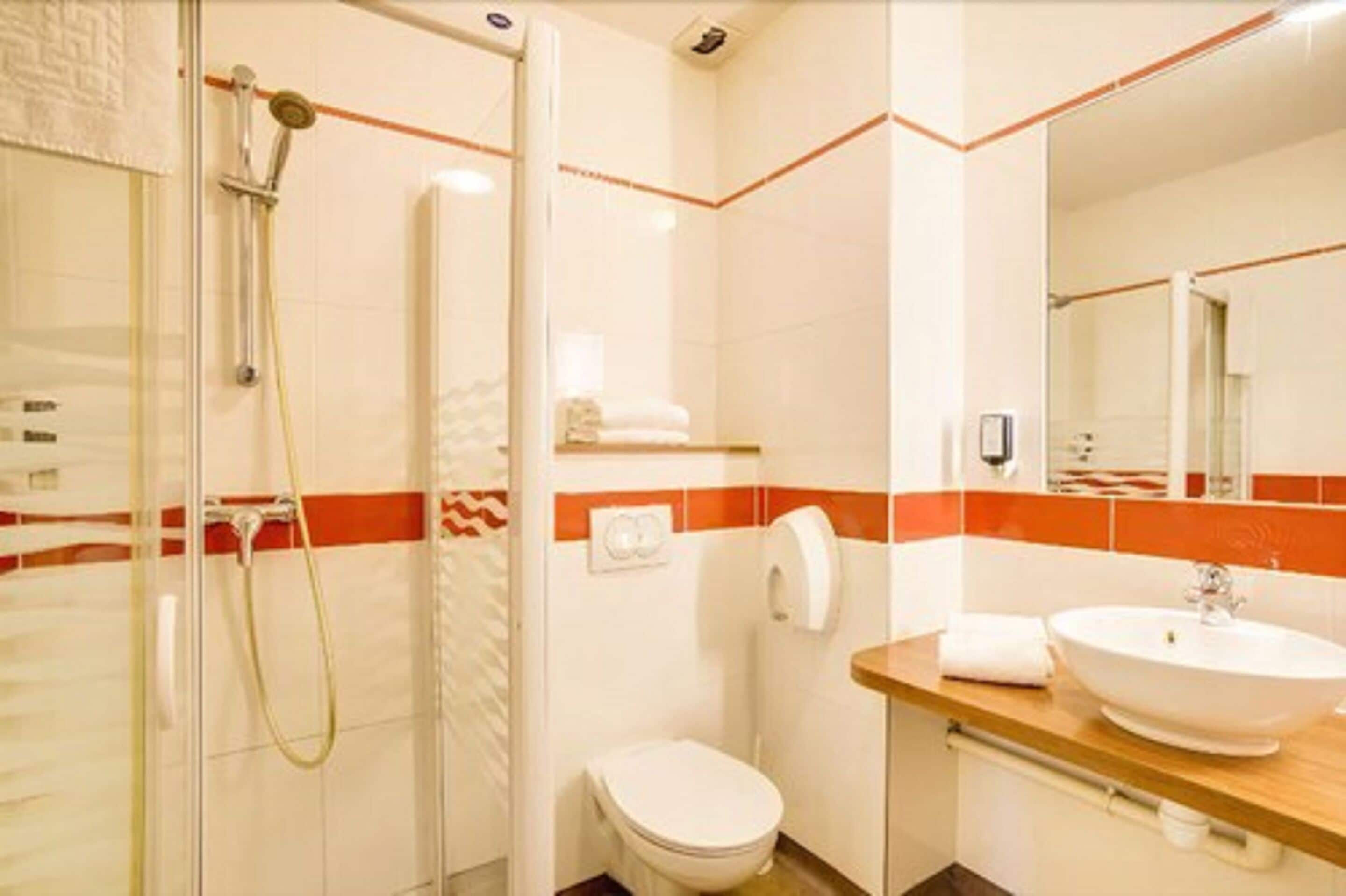 combined shower/bathtub, free toiletries, hair dryer