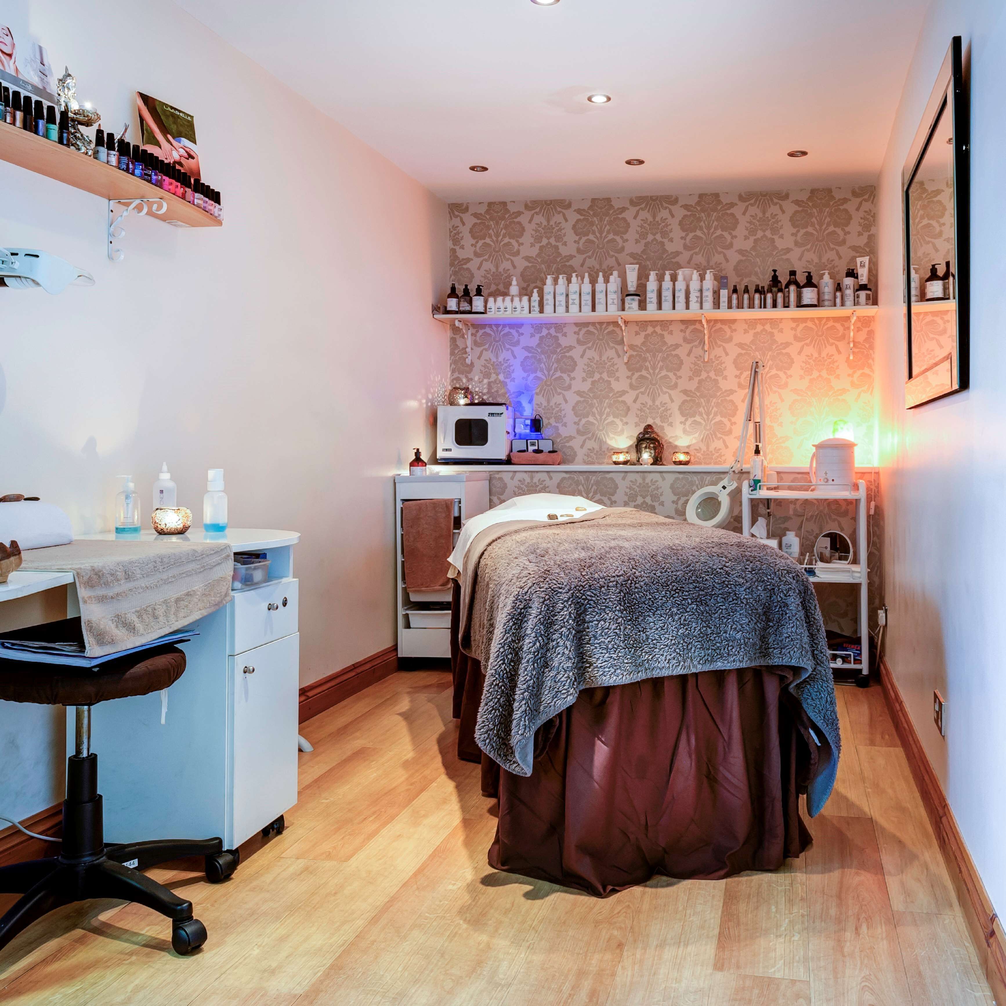 body treatments, facials, 1 treatment room, manicures and pedicures