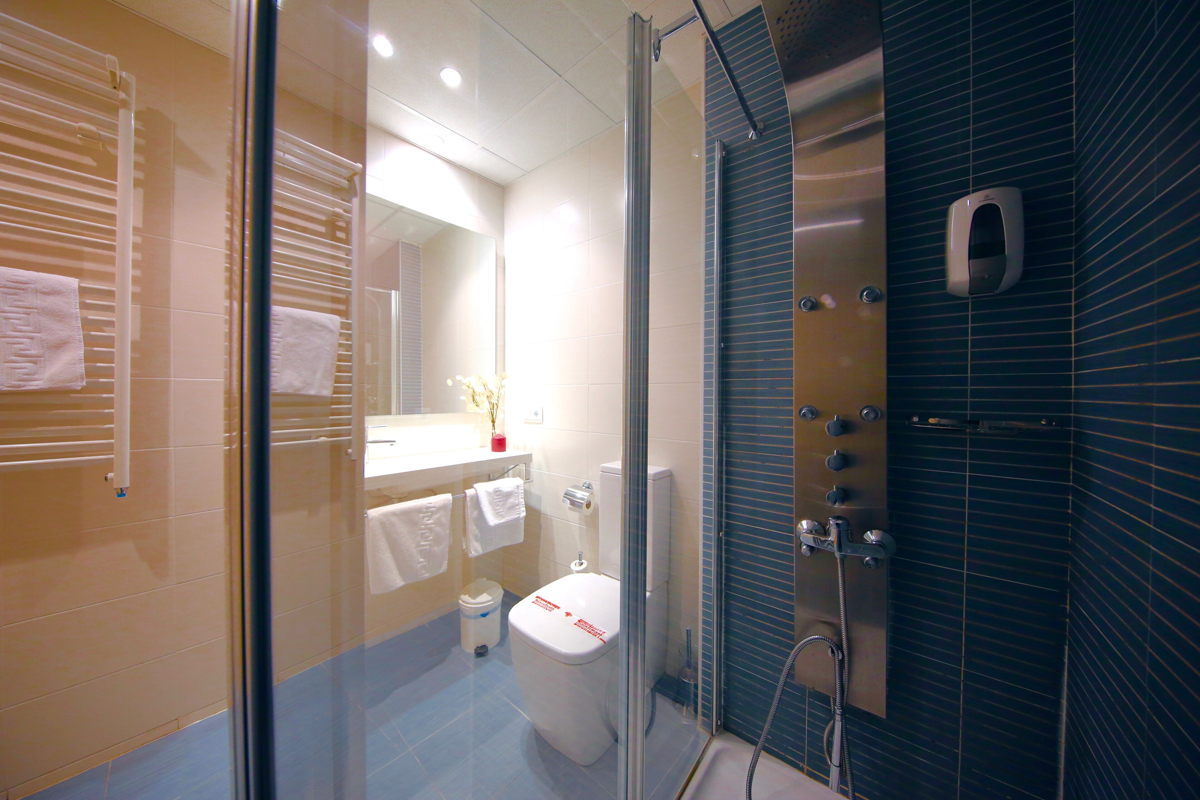 premium double or twin room | bathroom | shower, hair dryer, towels