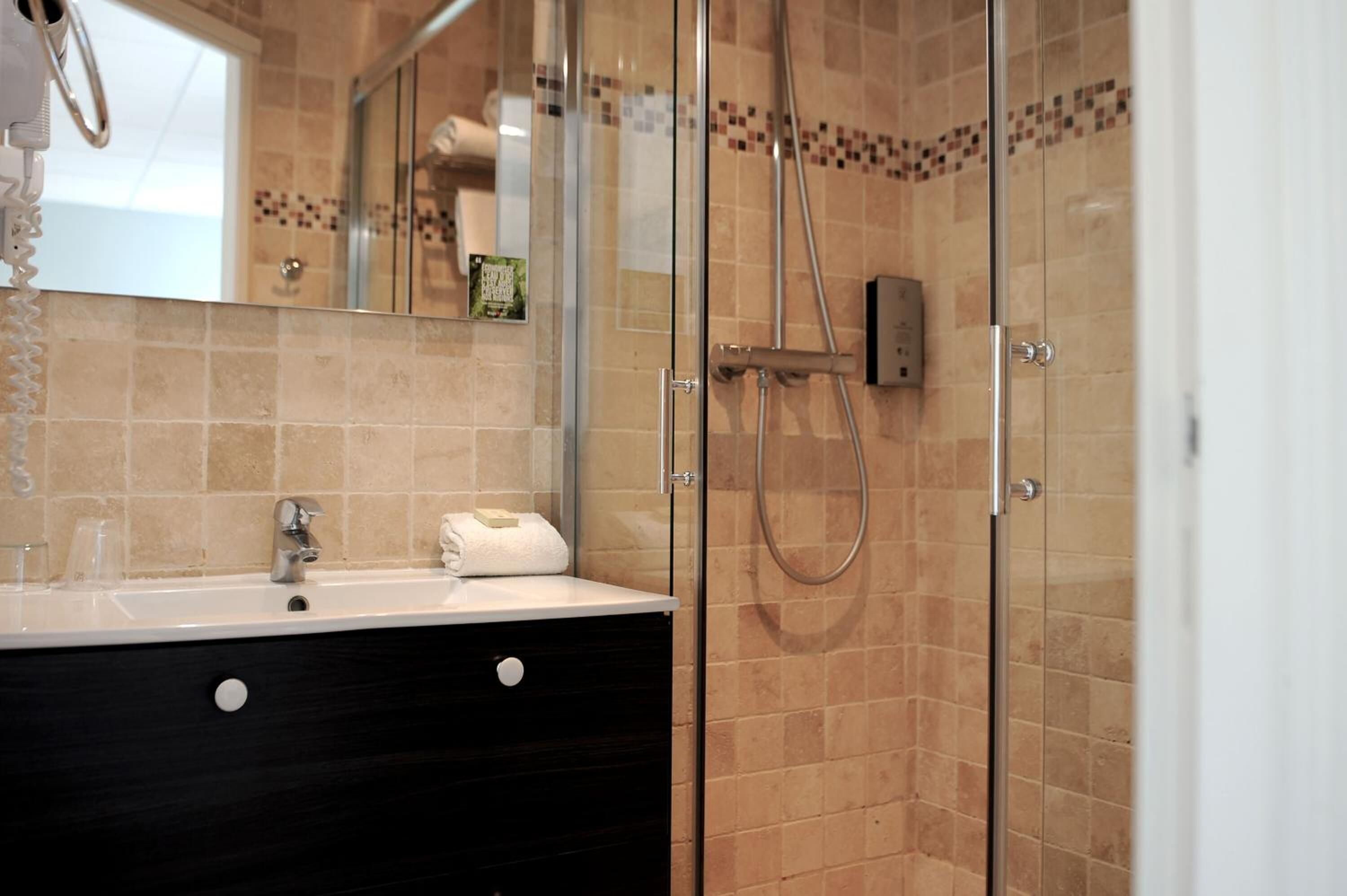 free toiletries, hair dryer, towels