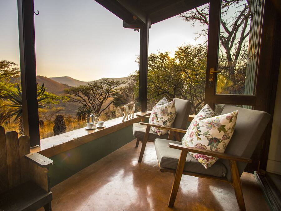 Familien-Ferienhaus, 2 Schlafzimmer, barrierefrei, Kamin | Blick vom Balkon