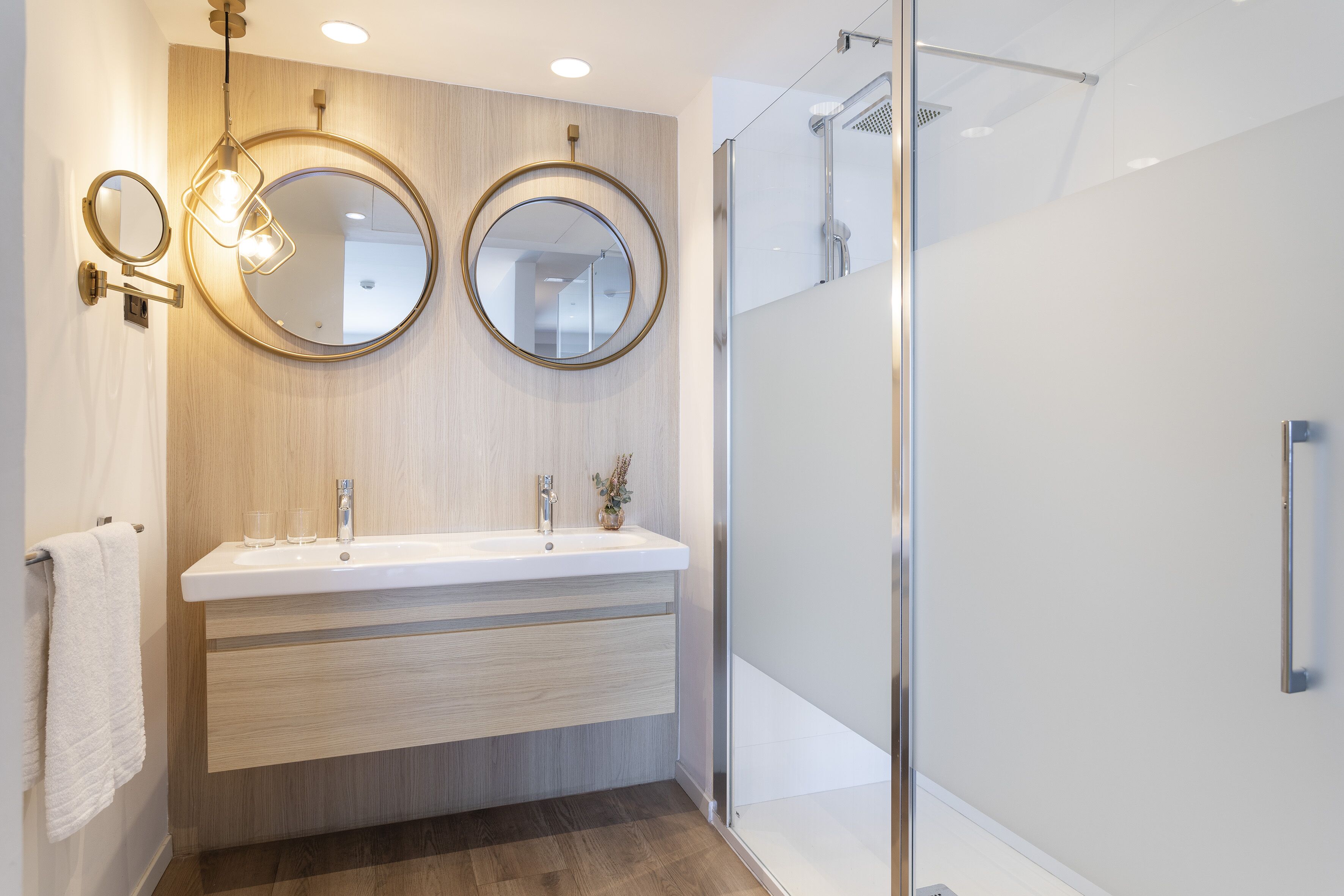 separate bathtub and shower, free toiletries, hair dryer, dressing gowns