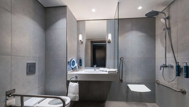 Room, 1 King Bed, Accessible | Bathroom shower - DoubleTree by Hilton Hotel Aqaba (Aqaba)