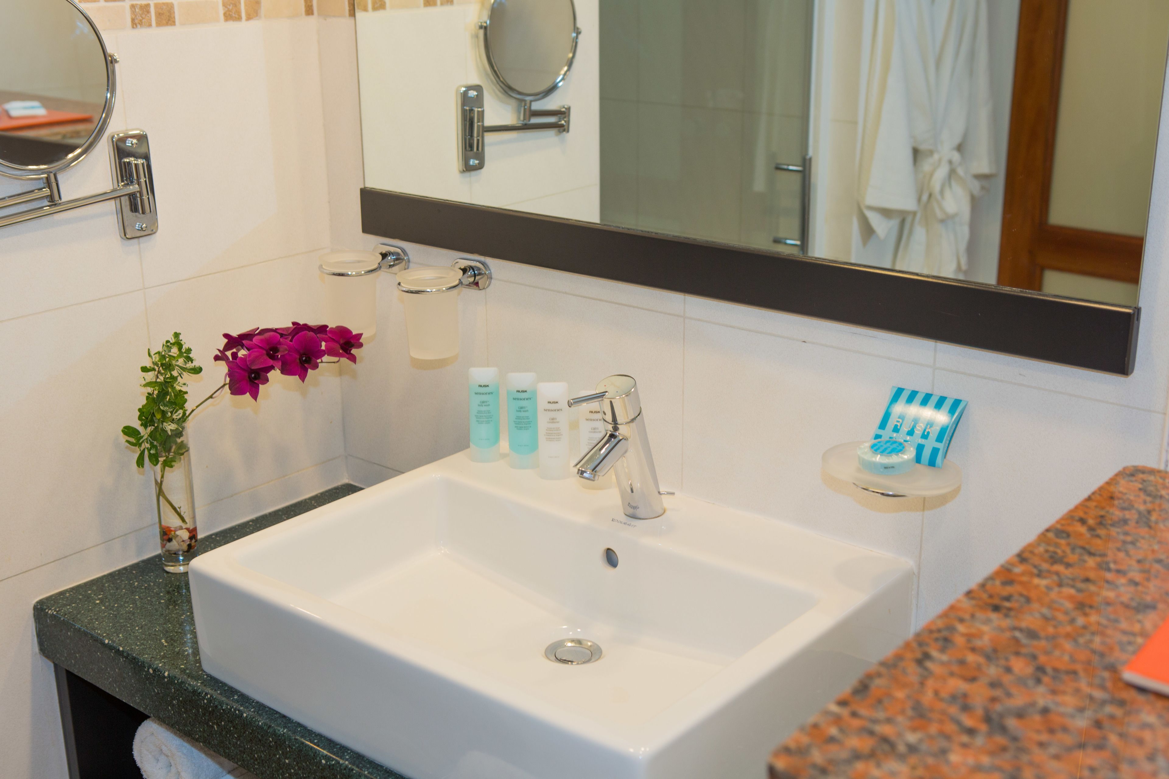 shower, free toiletries, hair dryer, bathrobes