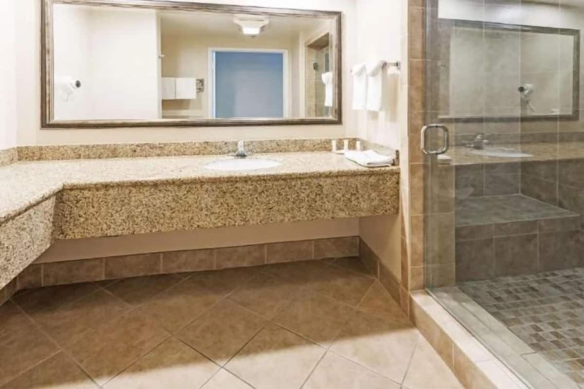 Bathroom | Combined shower/tub, free toiletries, hair dryer, towels