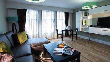 Flat-screen TV, iPod dock