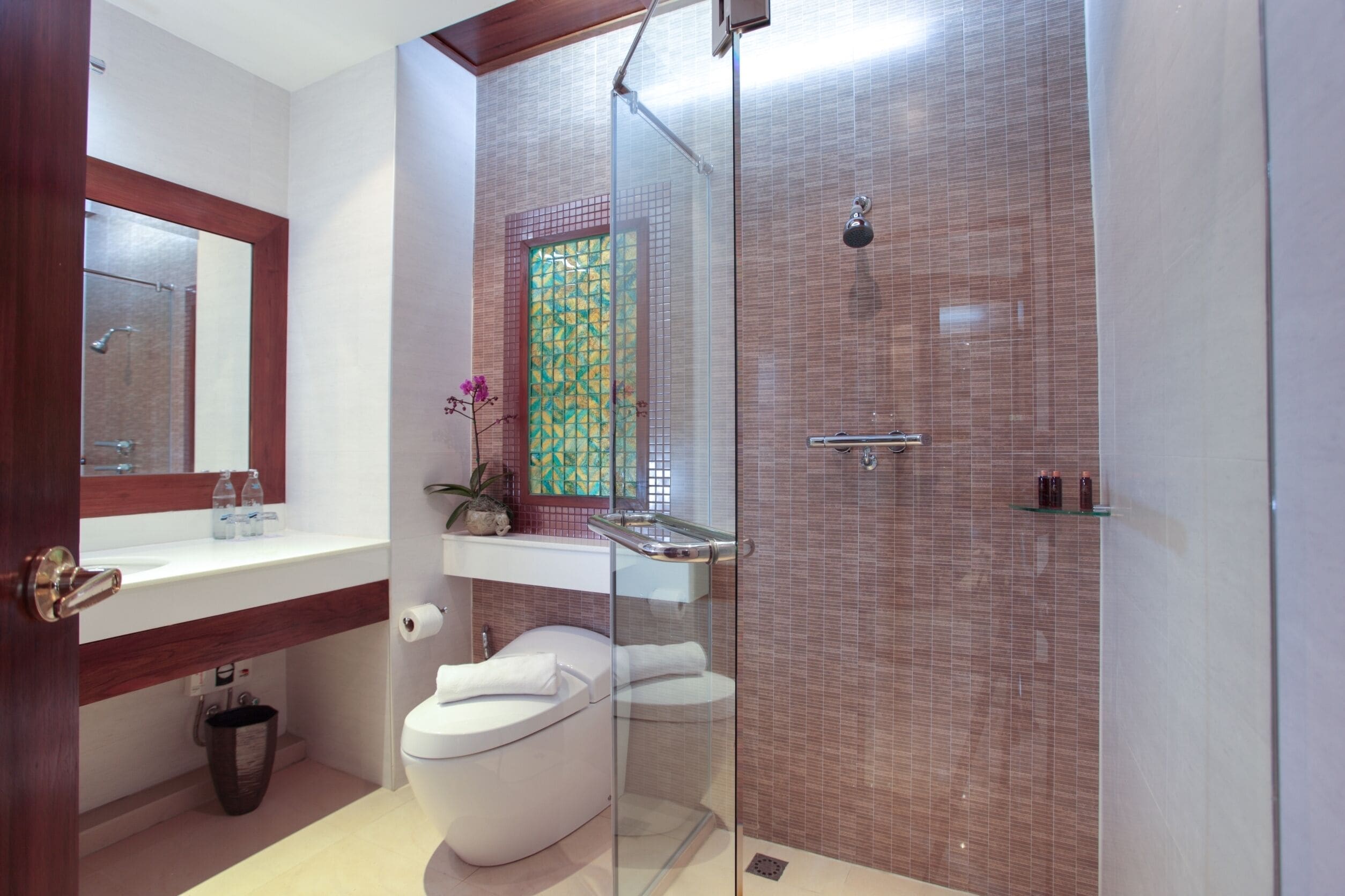 free toiletries, hair dryer, bathrobes, slippers