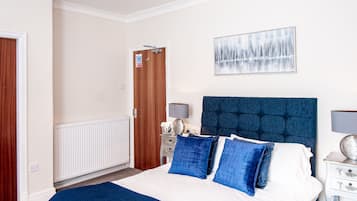 Individually furnished, desk, laptop workspace, blackout curtains