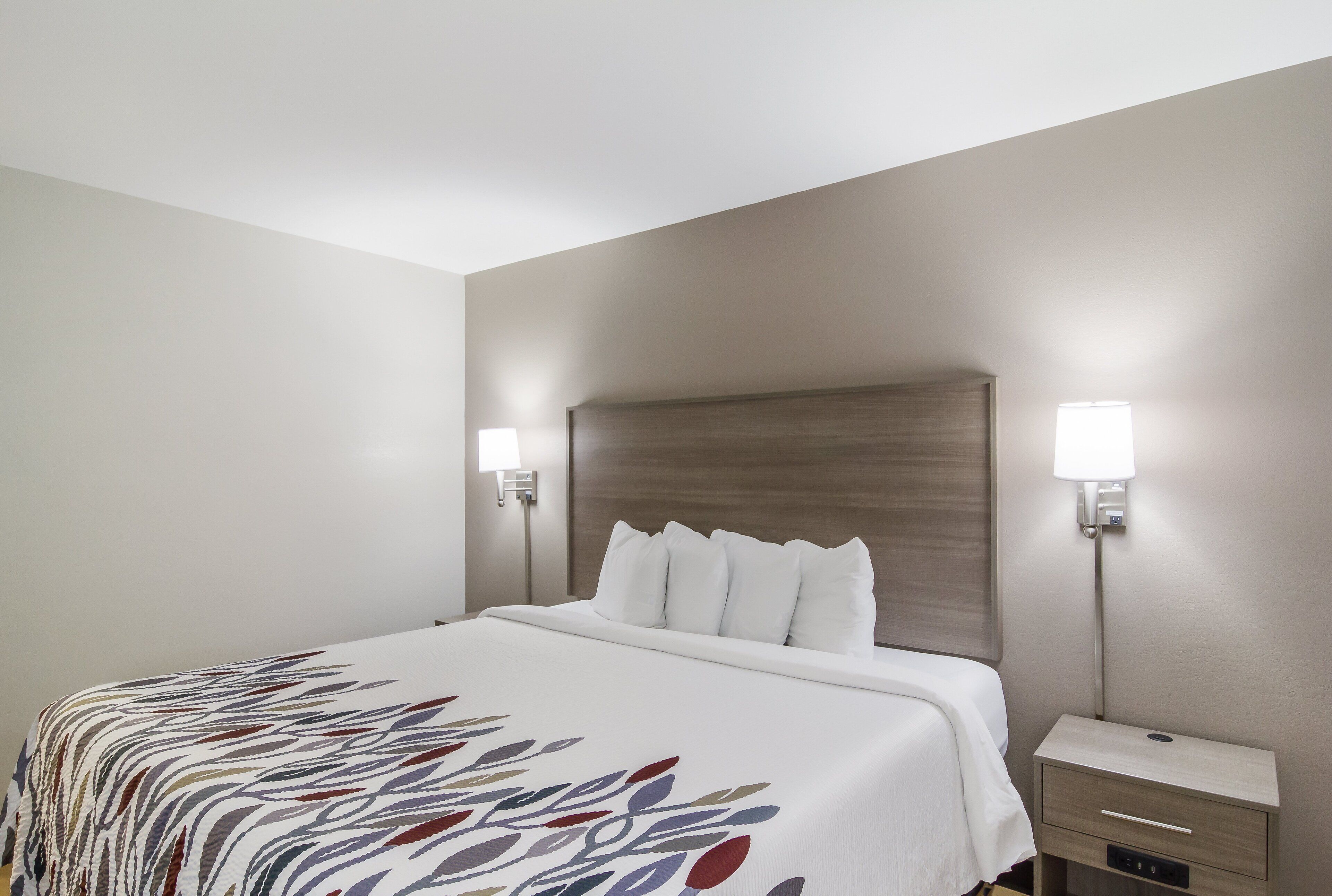 Desk, laptop workspace, blackout curtains, iron/ironing board