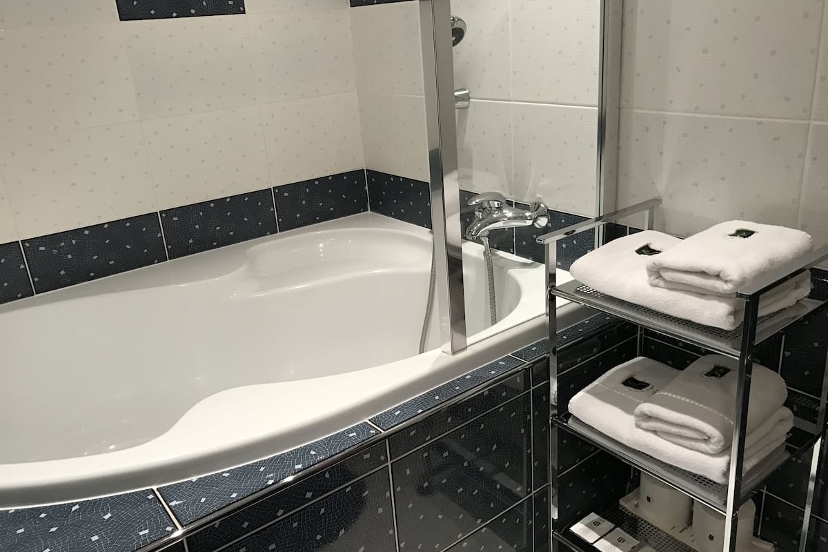 premium suite (suite 009) | bathroom | shower, designer toiletries, hair dryer, slippers