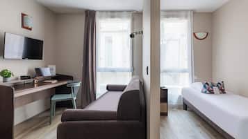Ropa de cama de alta calidad, escritorio y sistema de insonorización
