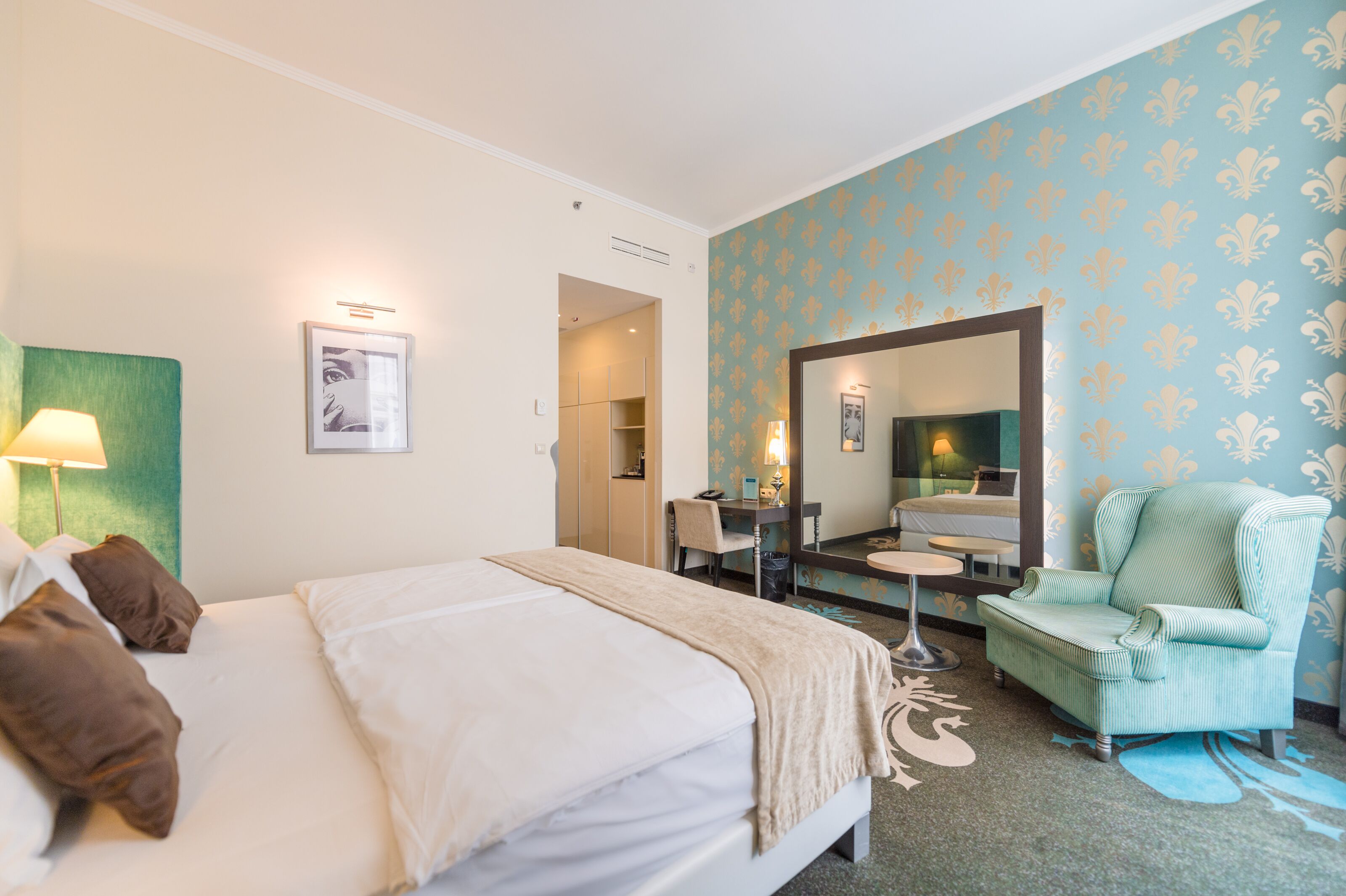 deluxe double plus room | premium bedding, in-room safe, desk, blackout curtains