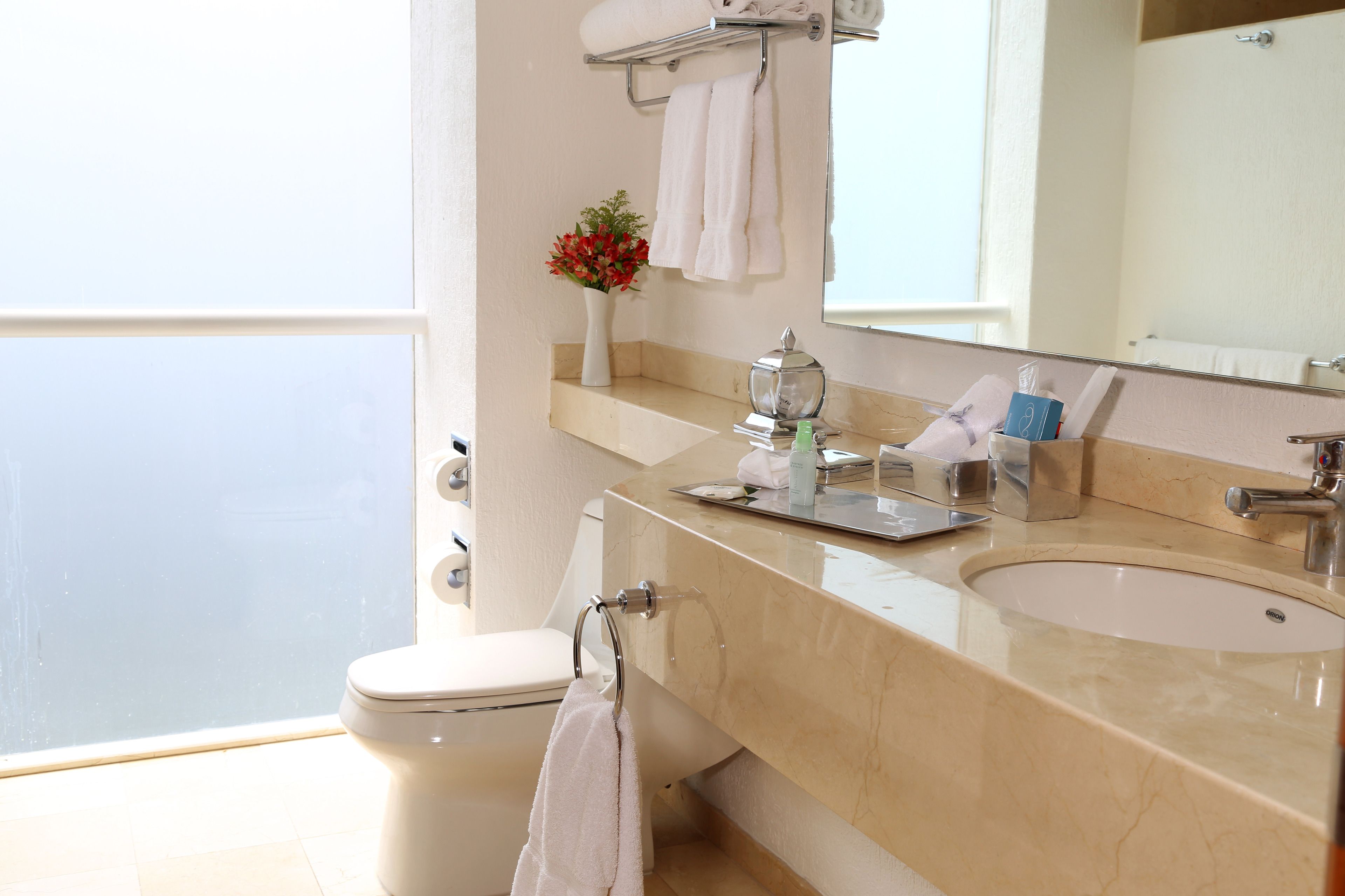 shower, free toiletries, hair dryer, towels